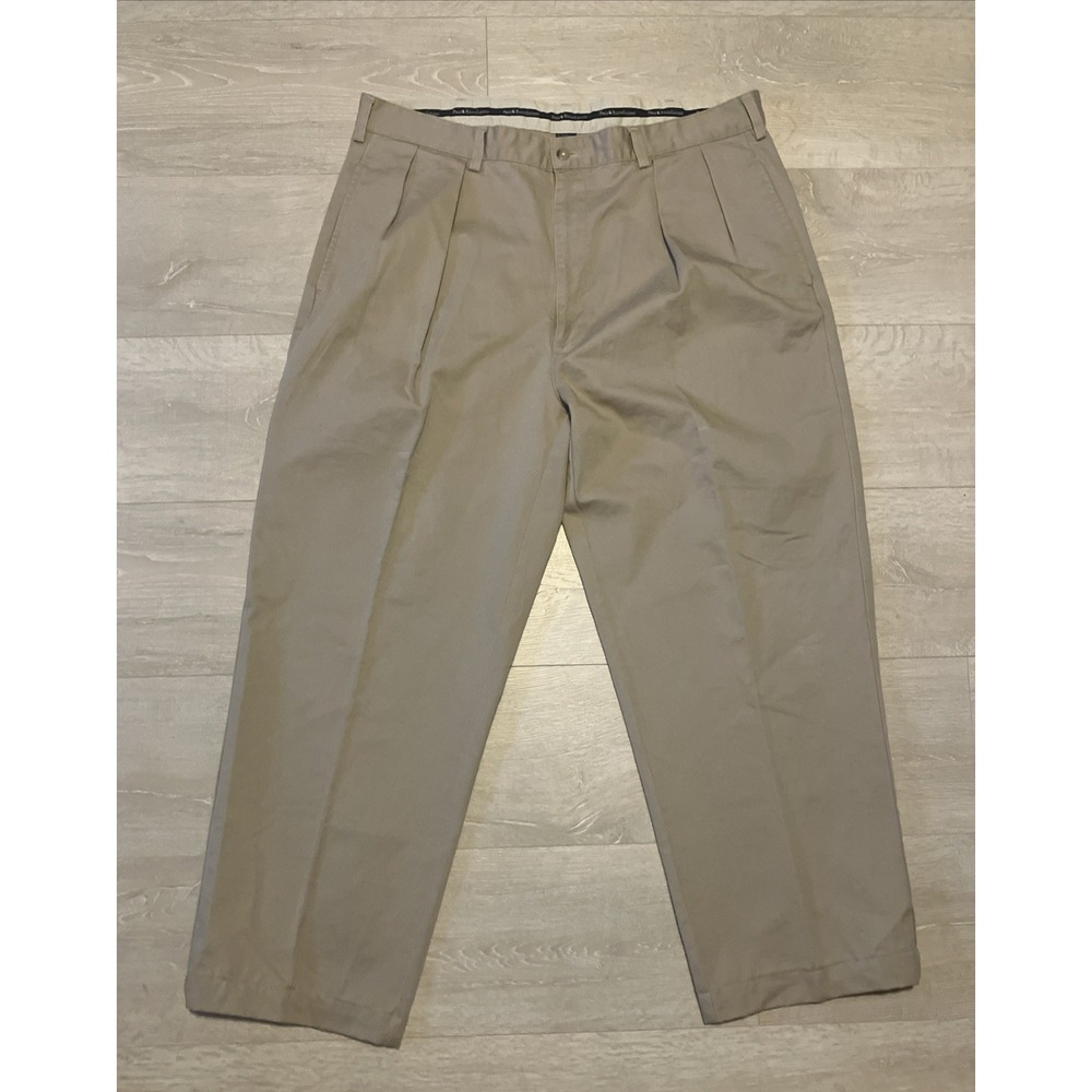 Polo Ralph Lauren Andrew Pant Mens 38x 28 Pleated Cotton Chino Khaki Tan HEMMED